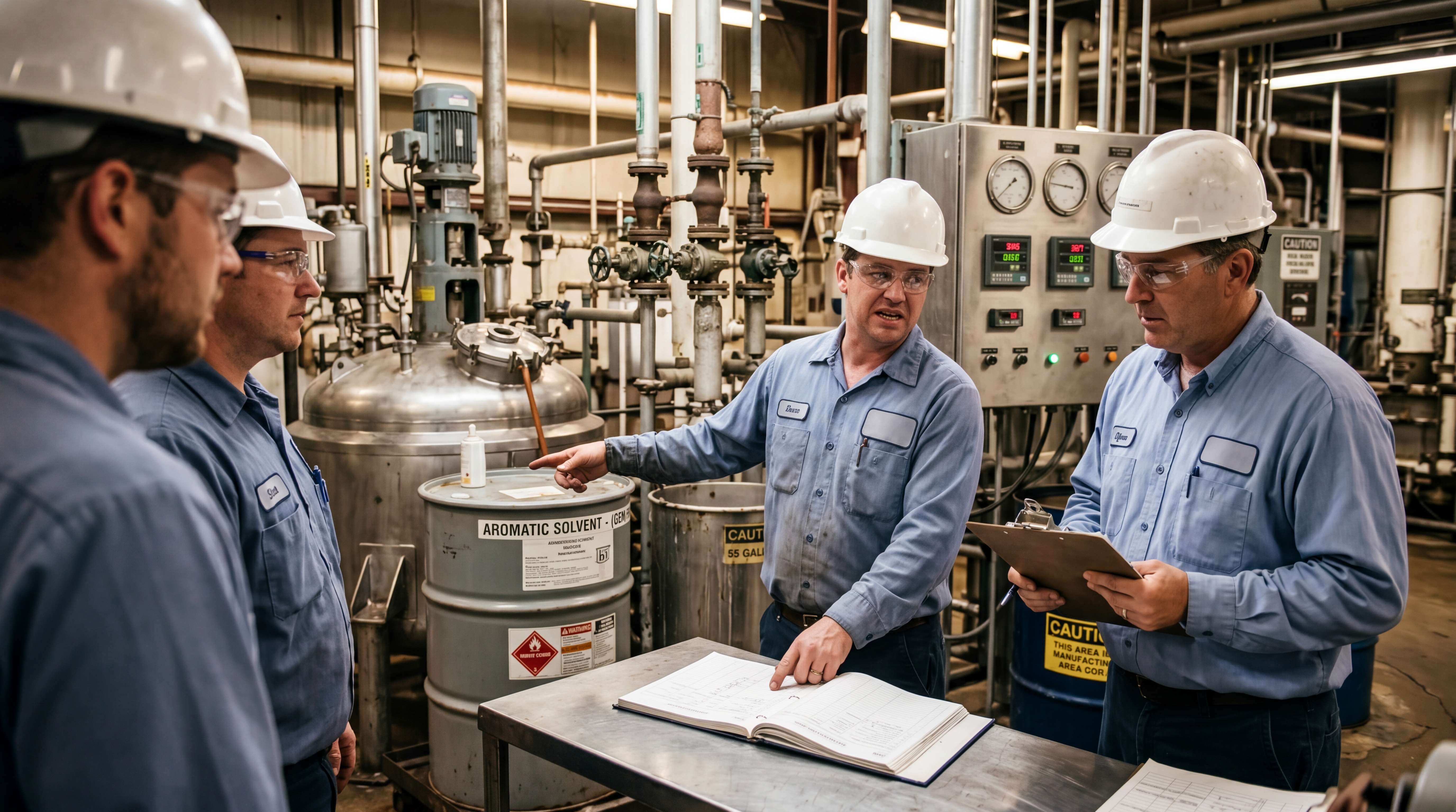 Plant team reviewing continued use of an aromatic solvent route before starting a solvent replacement project